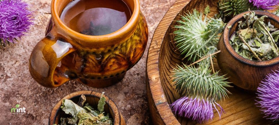 Cup of milk thistle tea for liver detox, digestion support, and antioxidant protection – MINT Nutrition Mooresville NC