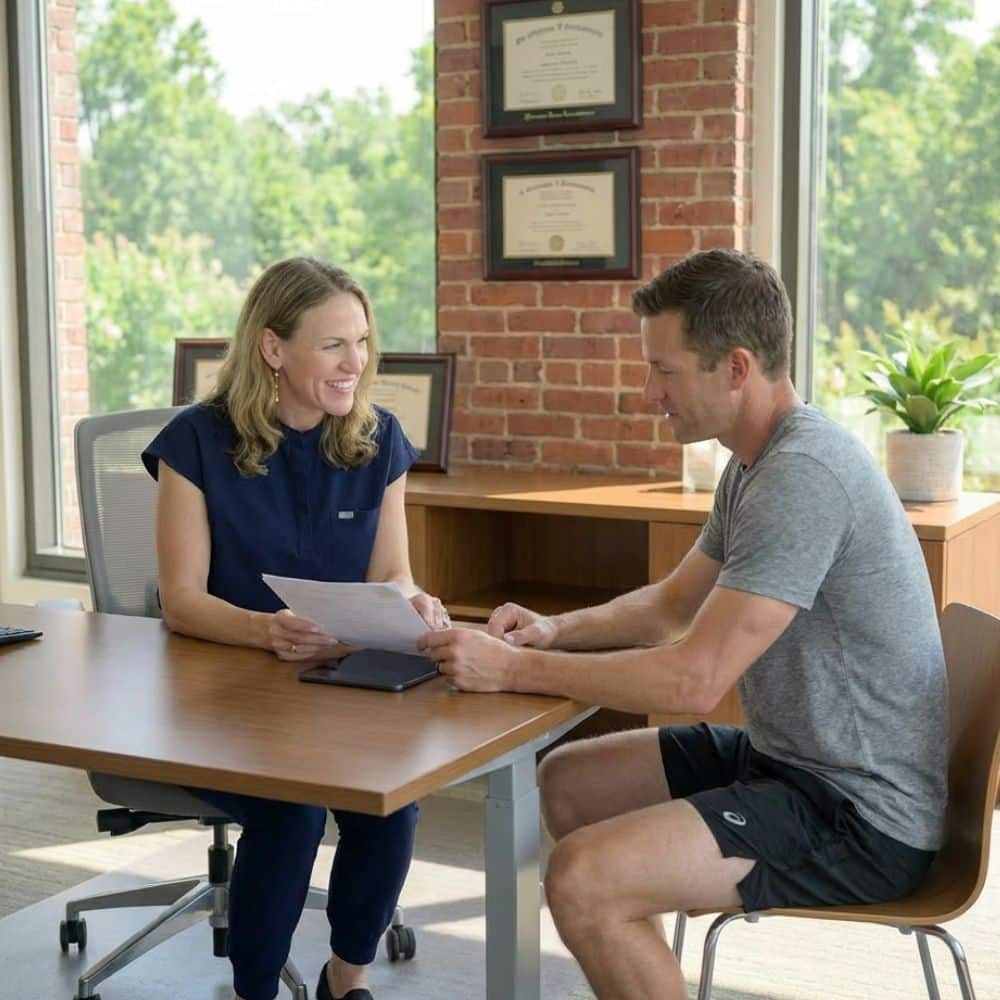 MINT Nutrition dietitian helping a client create a personalized nutrition and wellness plan in Mooresville, NC.