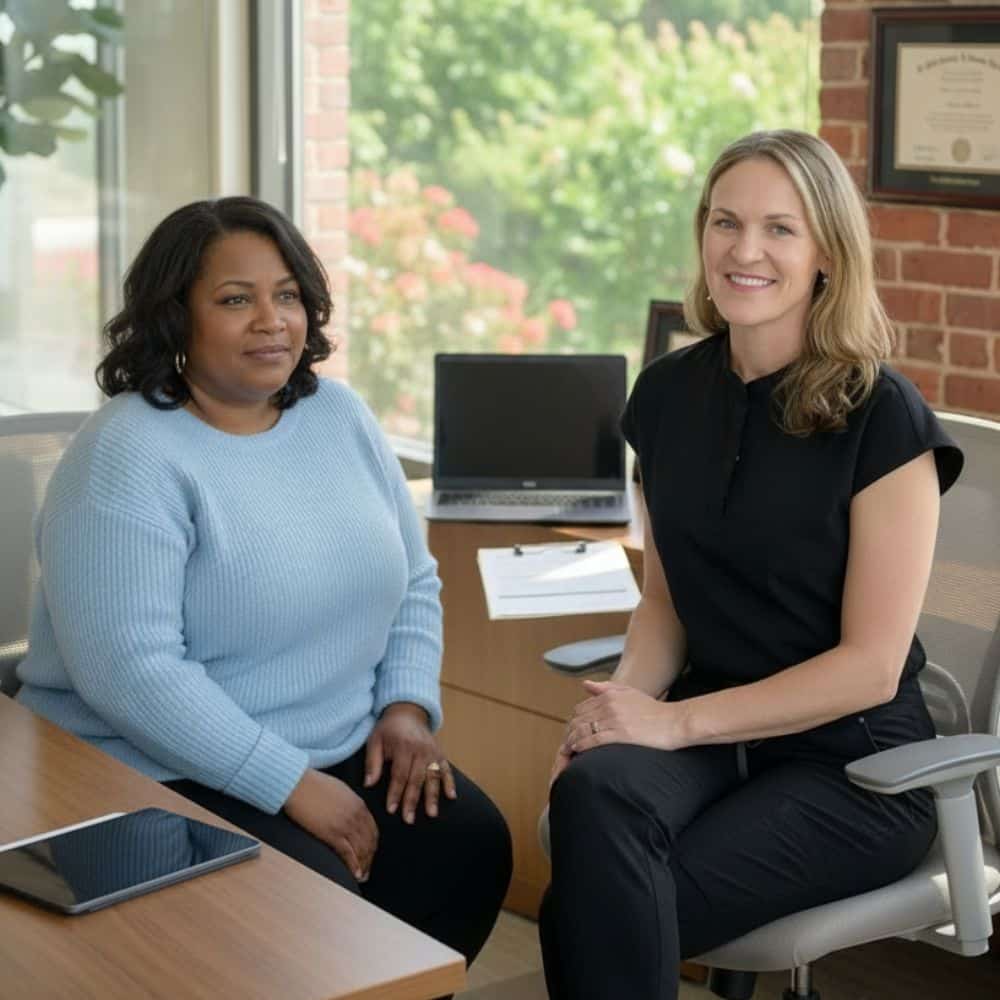 MINT Nutrition dietitian Christiane Matey meeting with a client for a personalized functional medicine health assessment in Mooresville, NC.