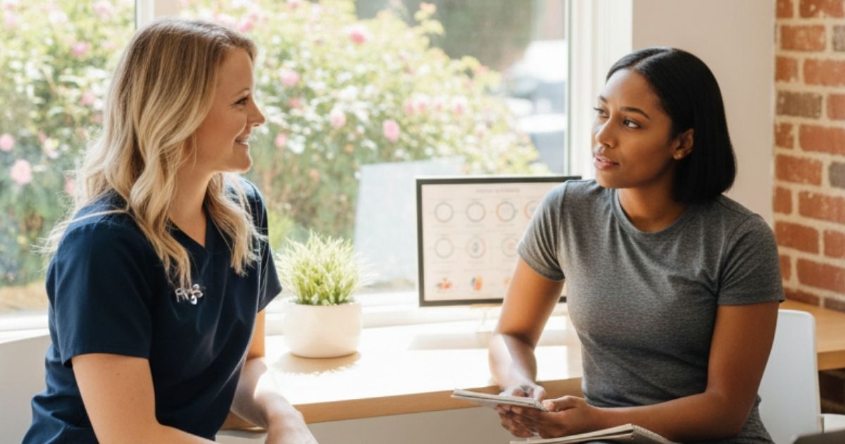 Registered dietitian listening to a client’s symptom history during a mold toxicity and CIRS consultation at MINT Nutrition