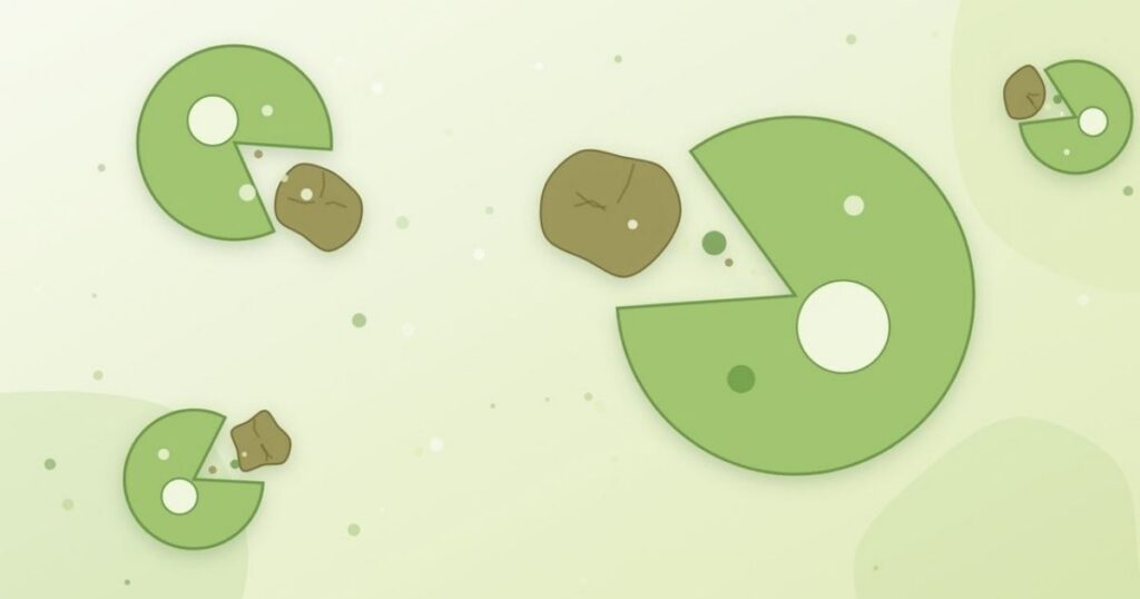 Illustration of autophagy, cells breaking down damaged components for cellular health and healthy aging